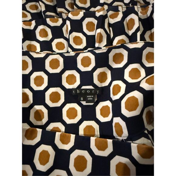 Theory Pleated Silk Skirt, Navy Geometric, “Sylvian”, Size 8 - Picture 6 of 6